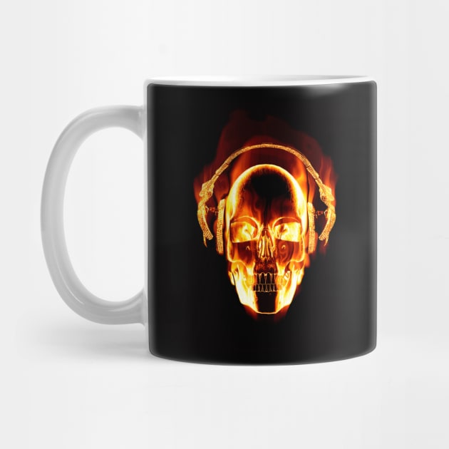 Red Hot Jam Session - Fiery Skull + headphones by clearviewstock